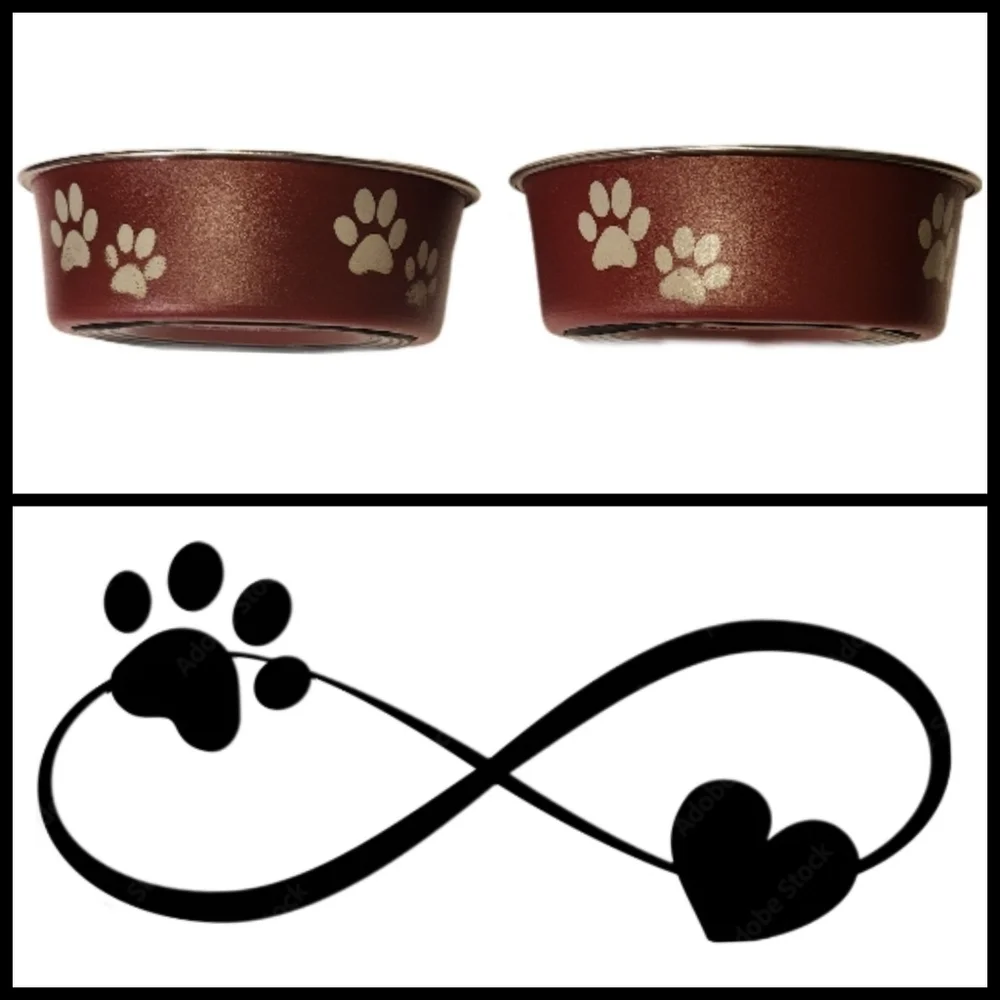 Stainless Steel Pawprint Bowls with Rubber Base (Set of 2)